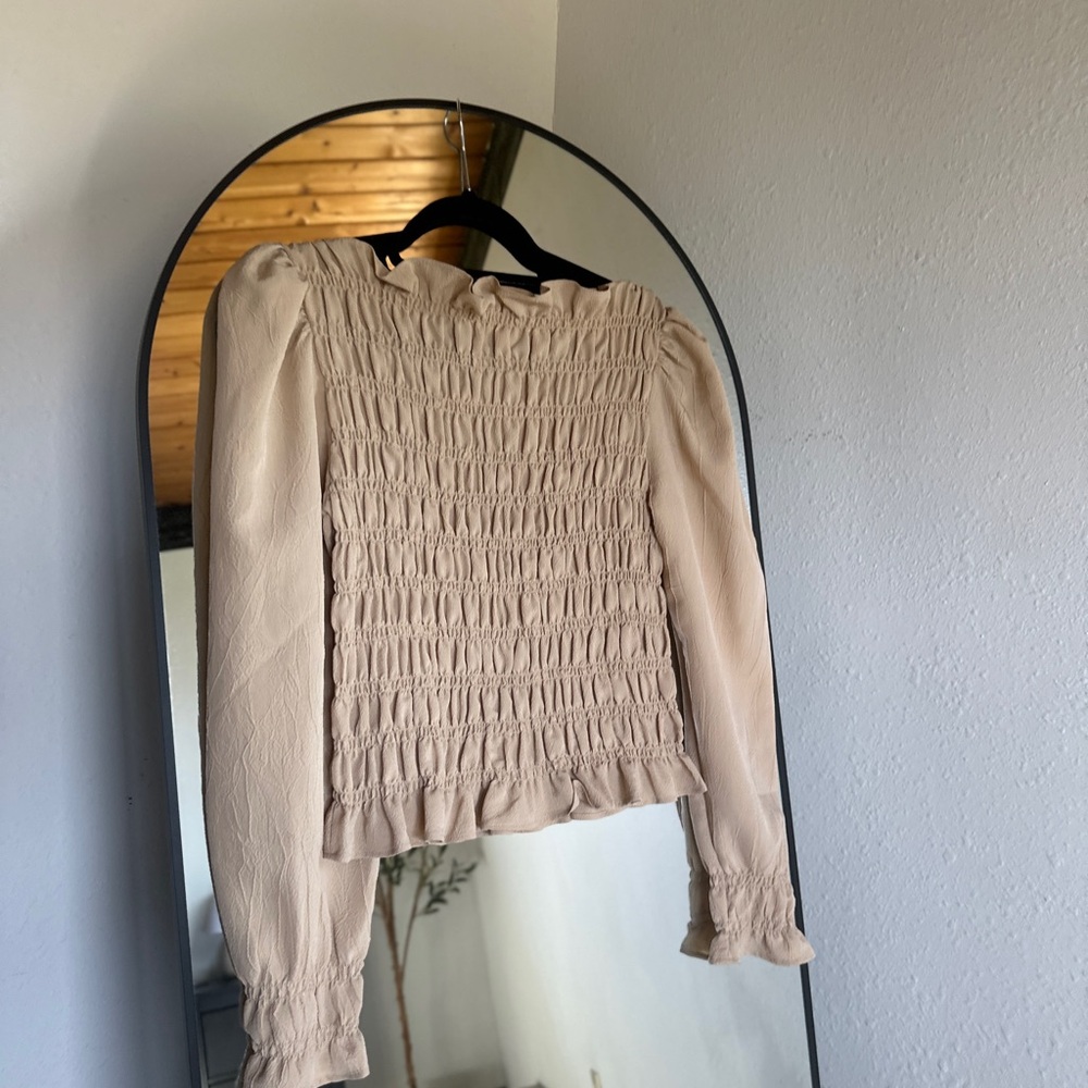 Elegant Cream Smocked Women's Blouse